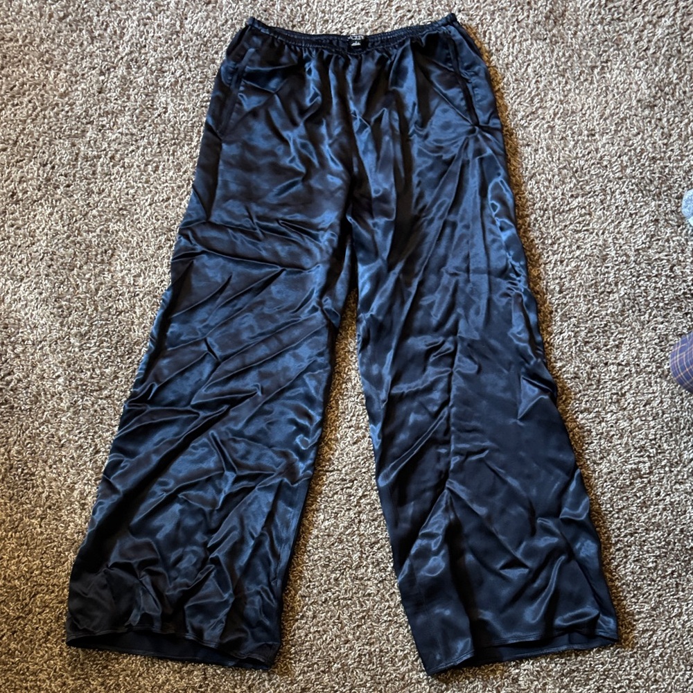 Navy Satin Wide-Leg JCrew Lounge Pants